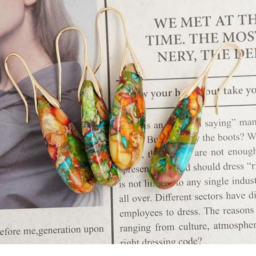 Colorful Teardrop Earrings - Picture 6 of 7